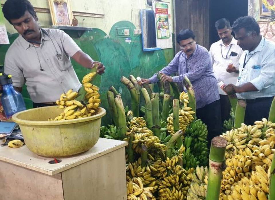 ரசாயனம் மூலம் பழுக்க வைத்த வாழைப்பழங்கள் விற்பனை : உணவு பாதுகாப்பு அதிகாரிகள் அதிரடி சோதனை..!