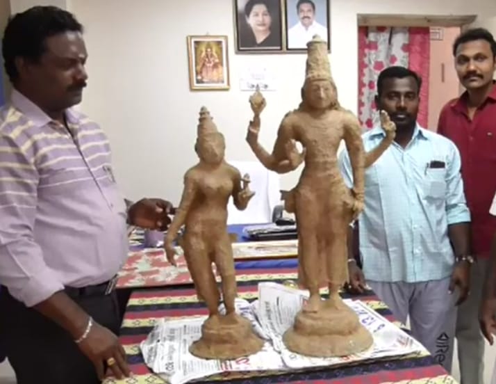 தஞ்சாவூர் அருகே கட்டுமான பணிக்காக பள்ளம் தோண்டும் போது 2 ஐம்பொன் சிலைகள்  கண்டெடுப்பு..!!